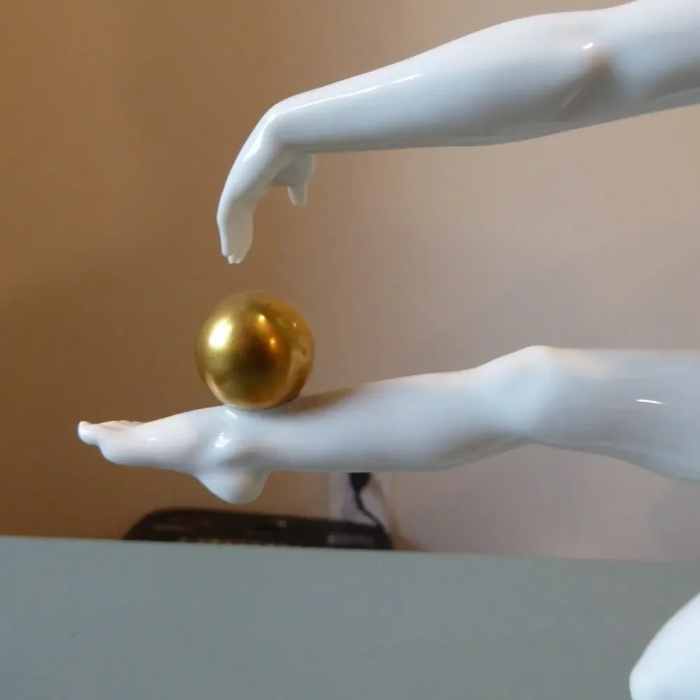 Hutschenreuther Art Deco Nude Woman Figurine Gold Ball 8.5